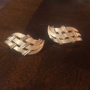 beautiful vintage metallic gold and silver wave shape clip on earrings